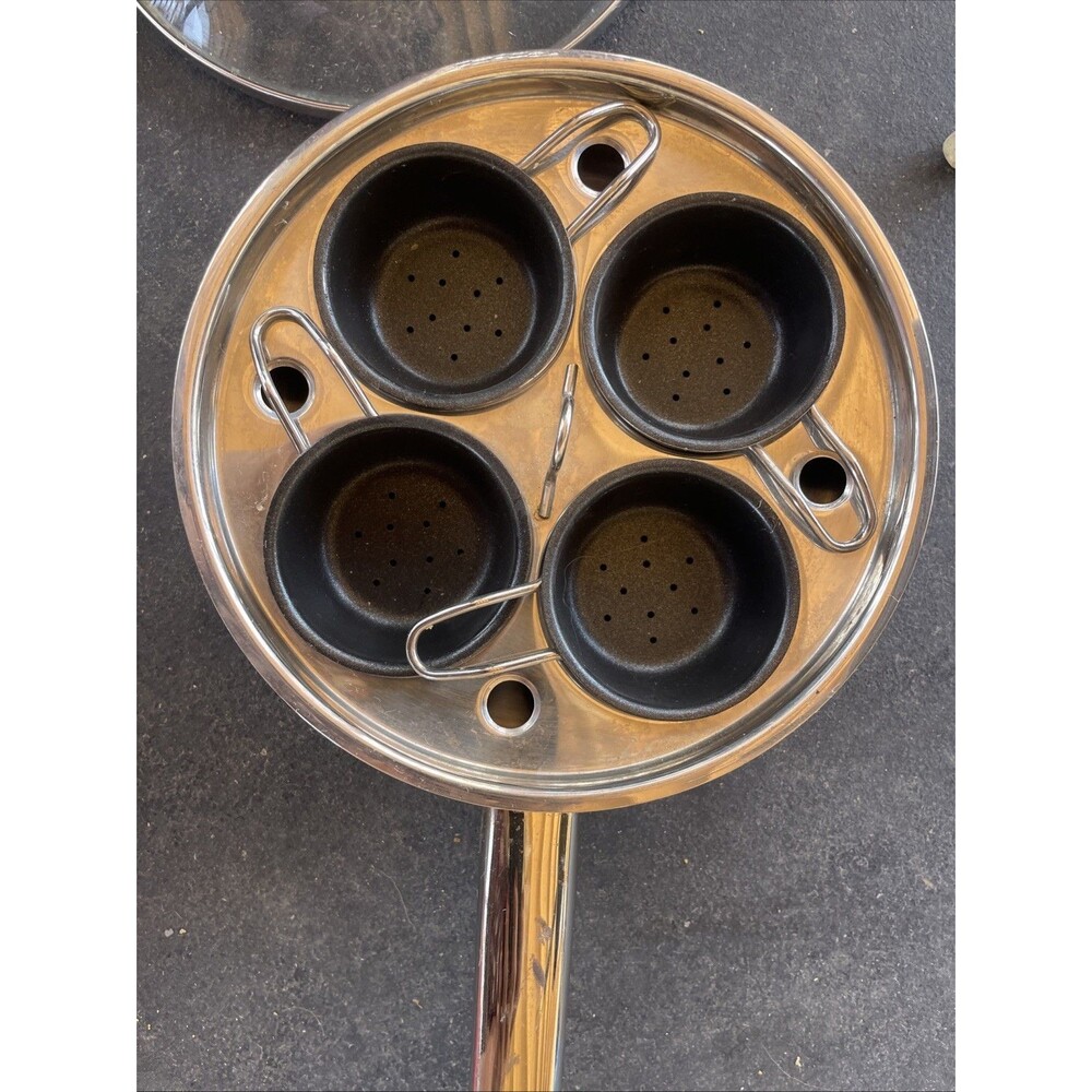 Induction 18/10 Stainless Steel Clad Bottom 4 Egg Poacher Pan w/Lid 7.5"